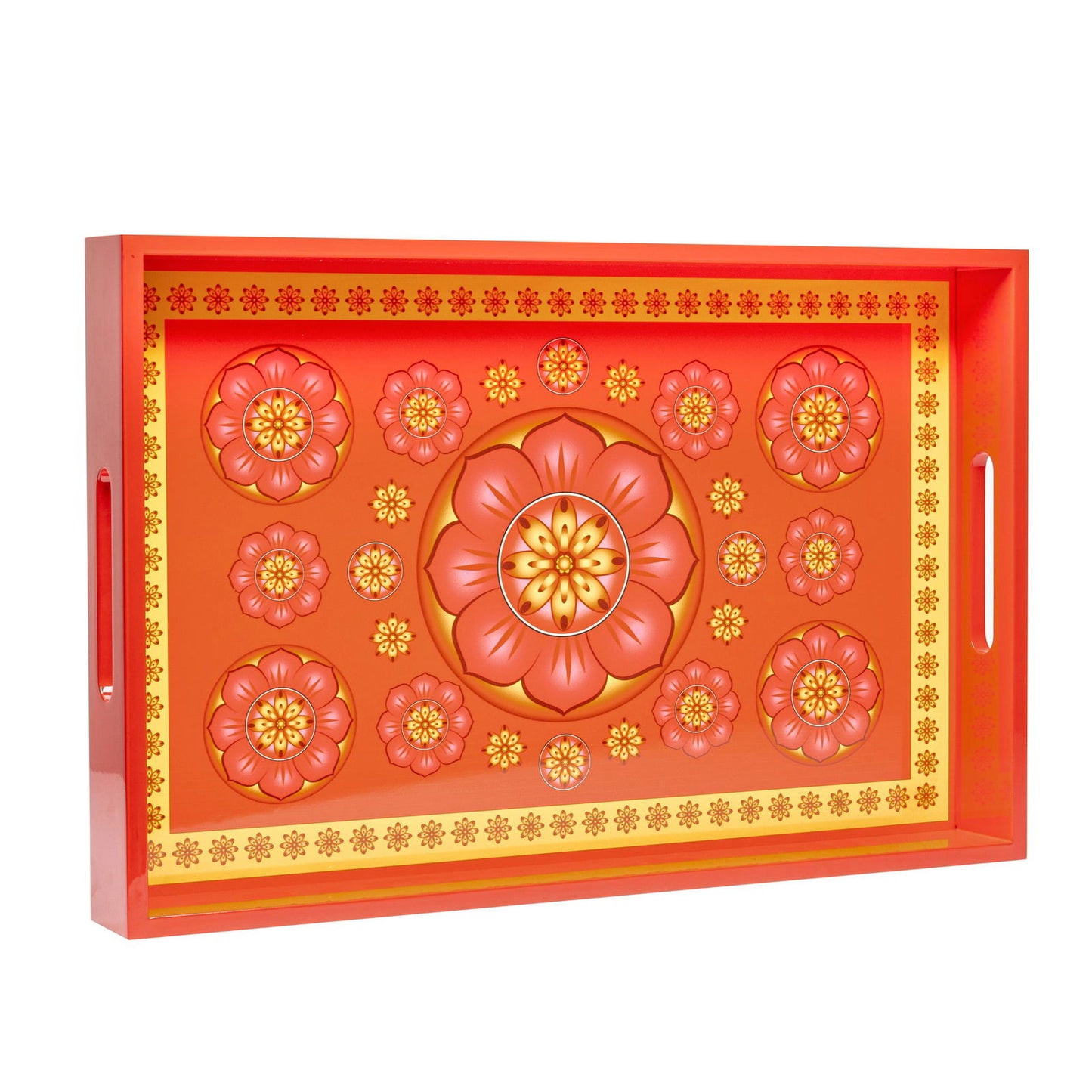 Cardamom Rose Lacquerware Rectangle Tray A 46cmL x 30cmW x 5.5cmH - Spa Ceylon Sri Lanka