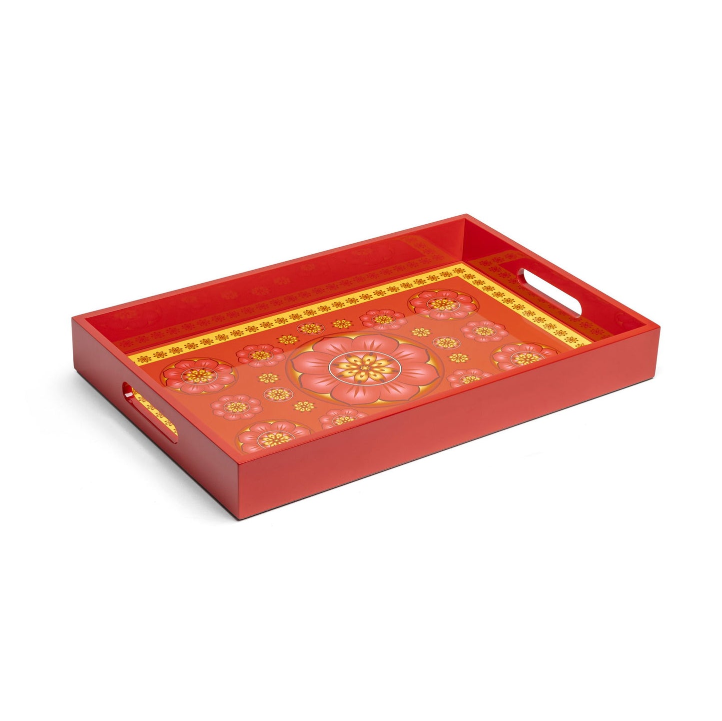 Cardamom Rose Lacquerware Rectangle Tray A 46cmL x 30cmW x 5.5cmH - Spa Ceylon Sri Lanka