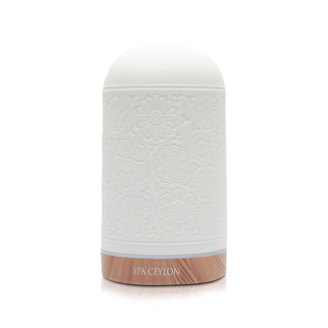Ceramic Wellness Pod (Floral Garden) with Wooden Finish Base 100ml - Spa Ceylon Sri Lanka