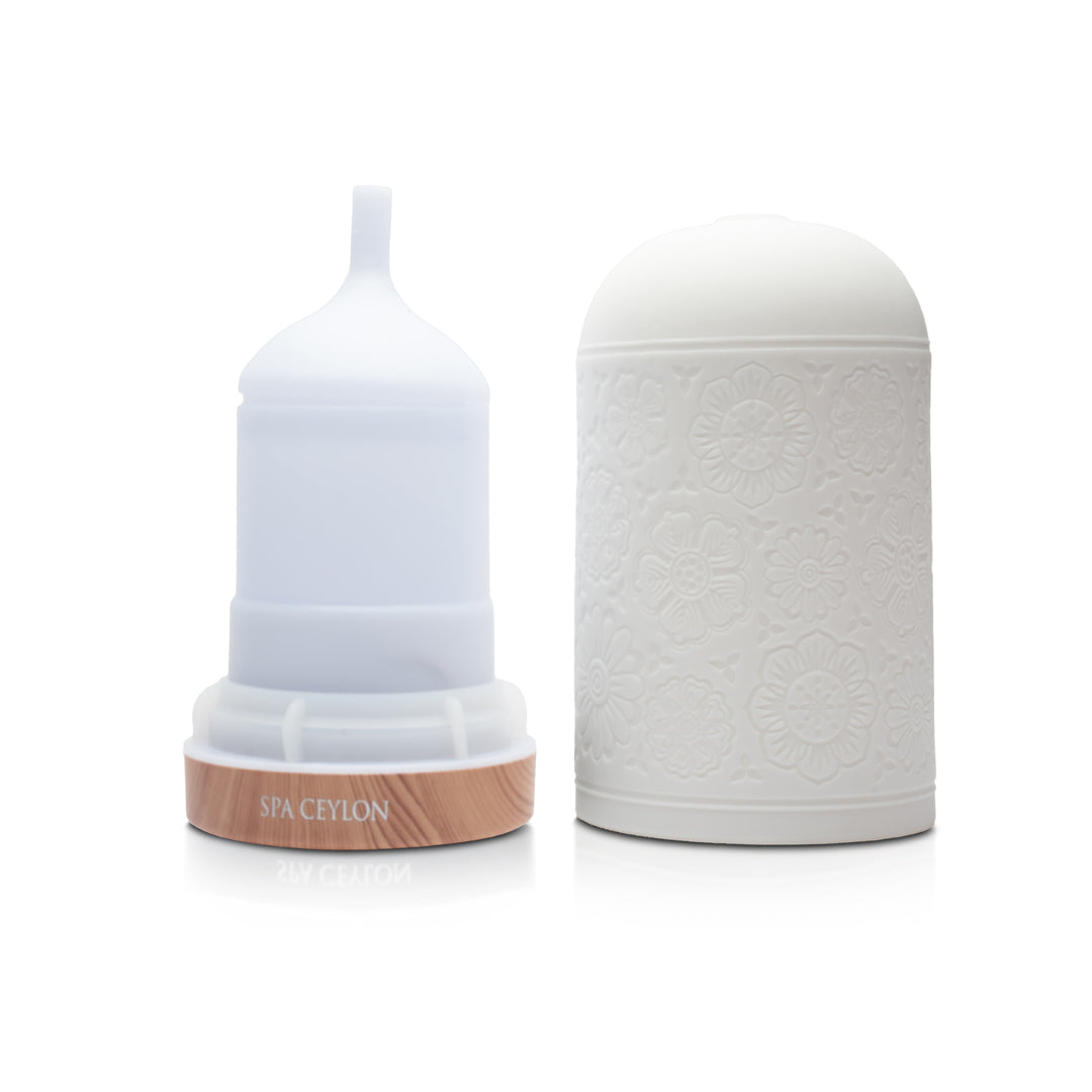 Ceramic Wellness Pod (Floral Garden) with Wooden Finish Base 100ml - Spa Ceylon Sri Lanka