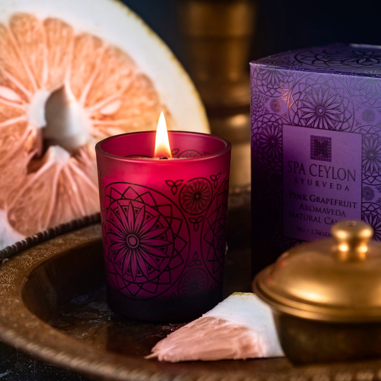 Pink Grapefruit - Aromaveda Natural Candle 50g - Spa Ceylon Sri Lanka