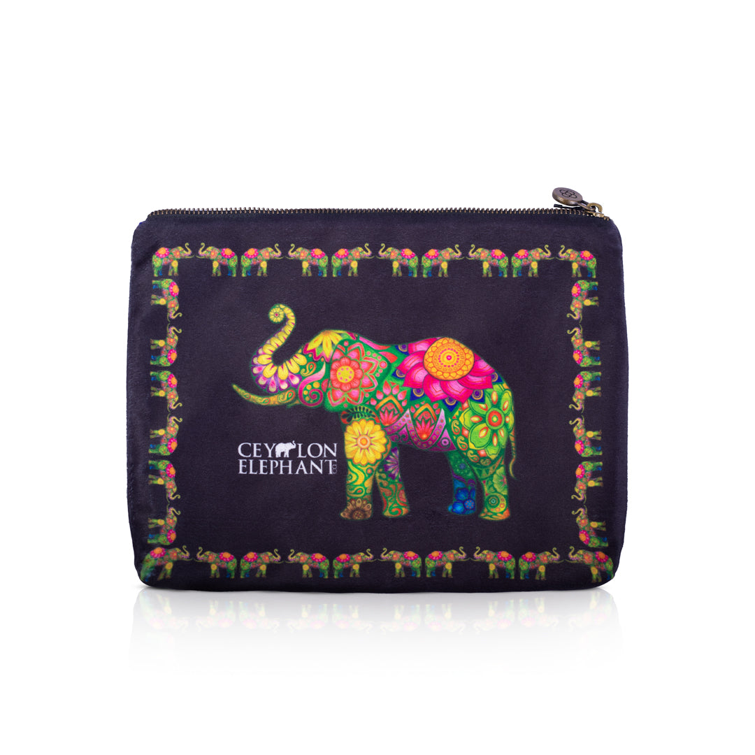 Ceylon Elephant - Black A Large Velvet Wellness Bag
