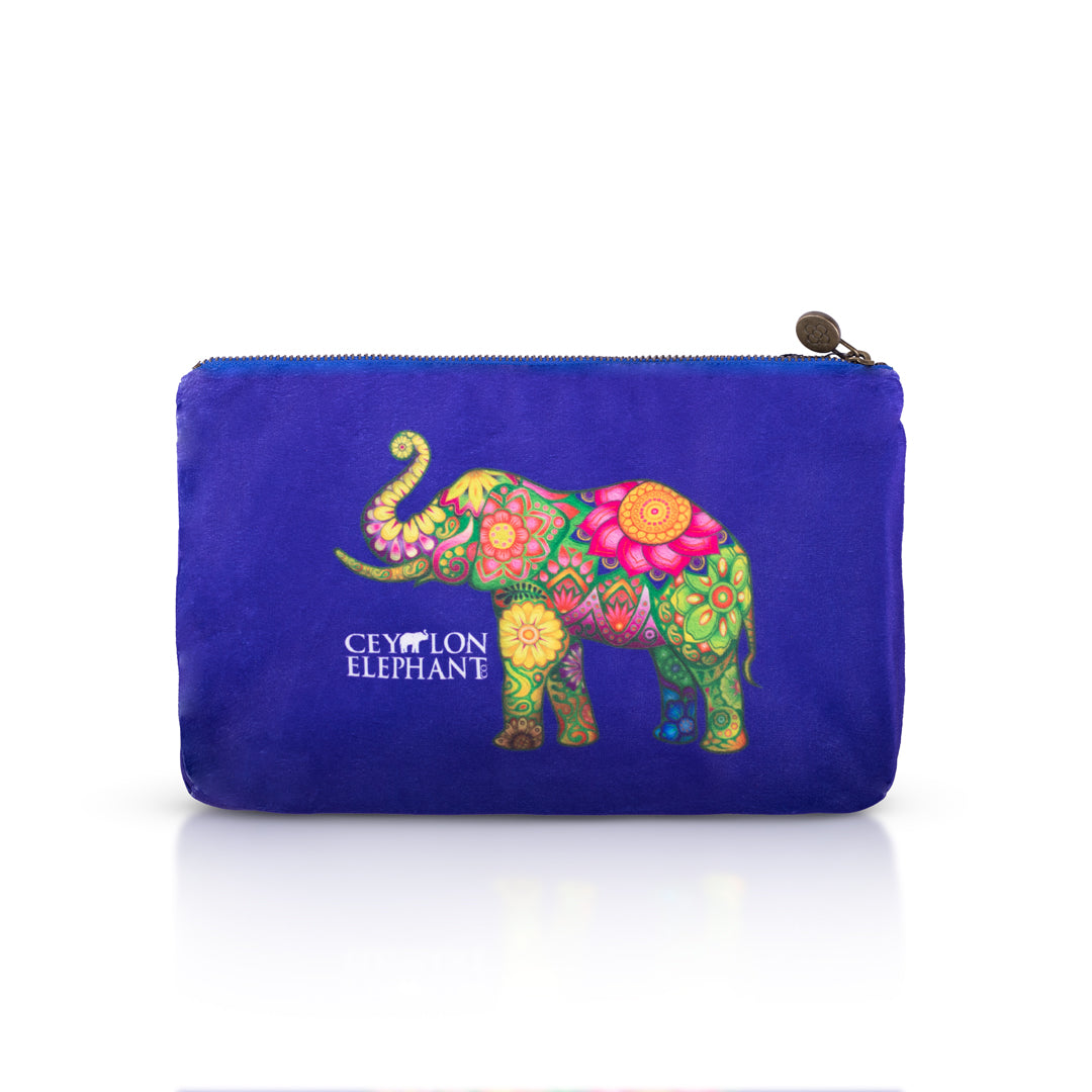 Ceylon Elephant - Blue A Small Velvet Wellness Bag