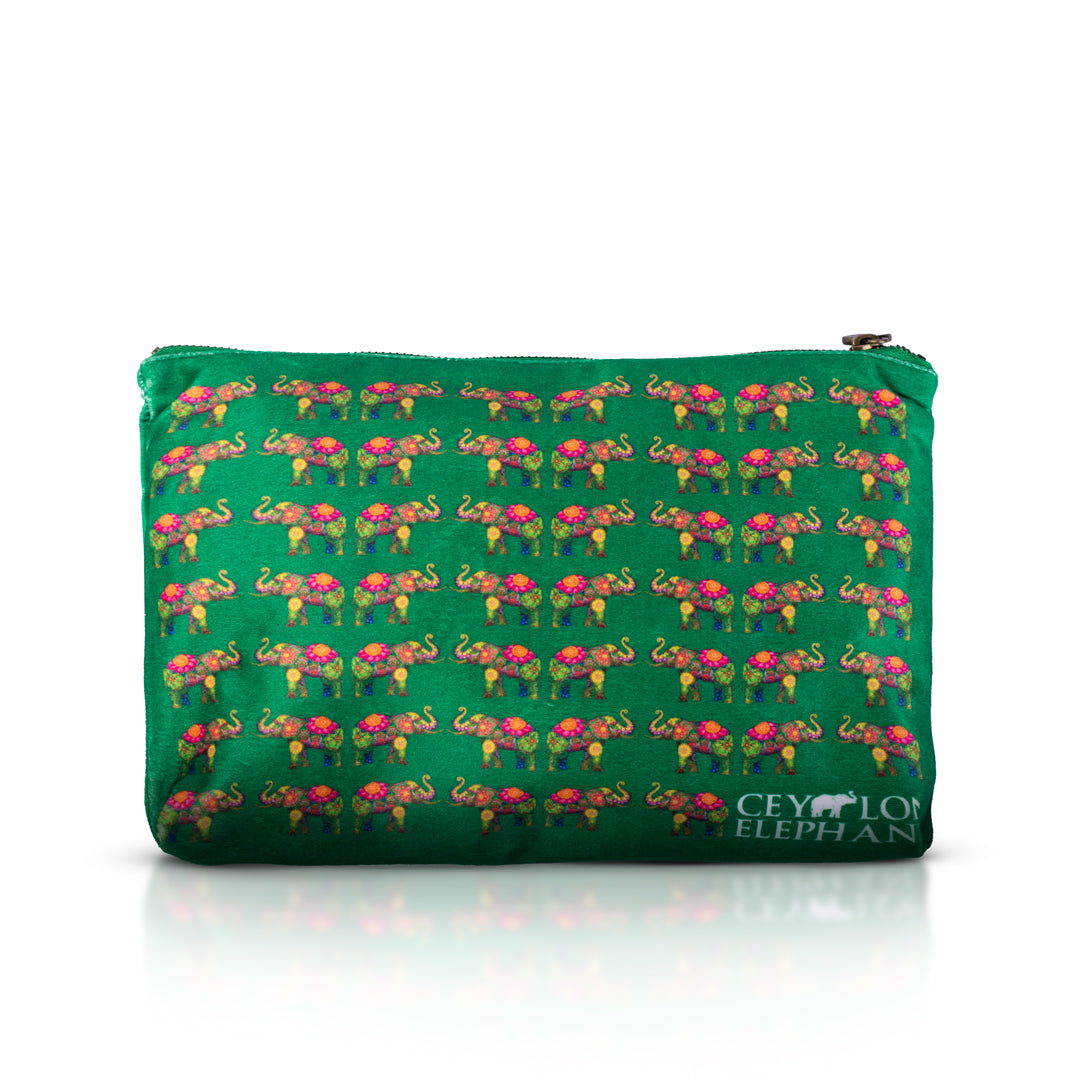 Ceylon Elephant - Green B Large Velvet Wellness Bag