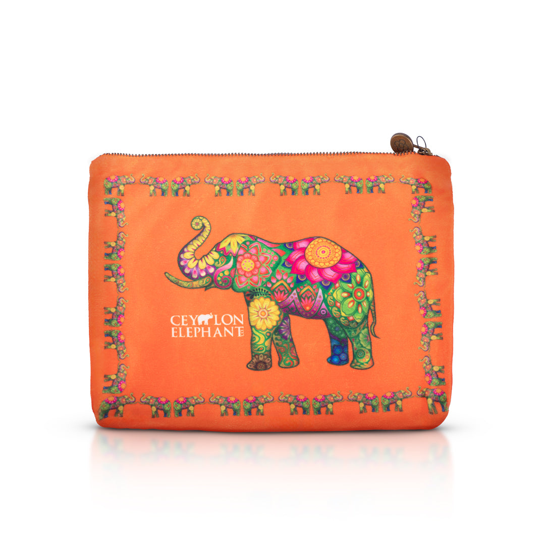 Ceylon Elephant - Orange A Large Velvet Wellness Bag