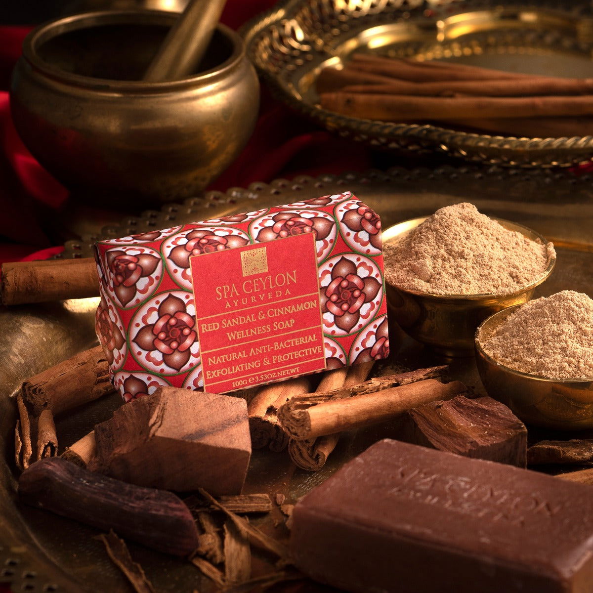 Red Sandal & Cinnamon - Anti-Bacterial Exfoliating Wellness Soap 100g - Spa Ceylon Sri Lanka