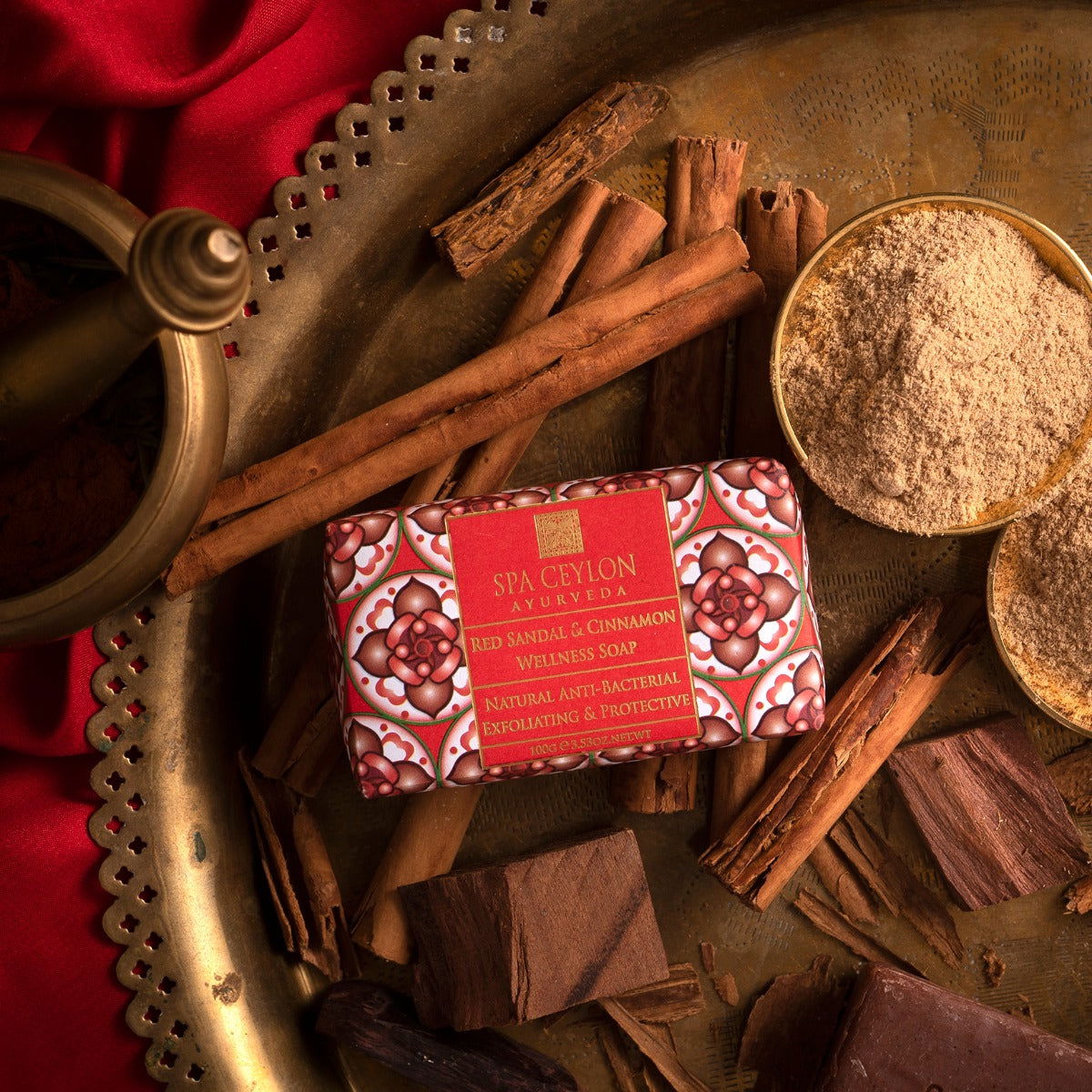 Red Sandal & Cinnamon - Anti-Bacterial Exfoliating Wellness Soap 100g - Spa Ceylon Sri Lanka