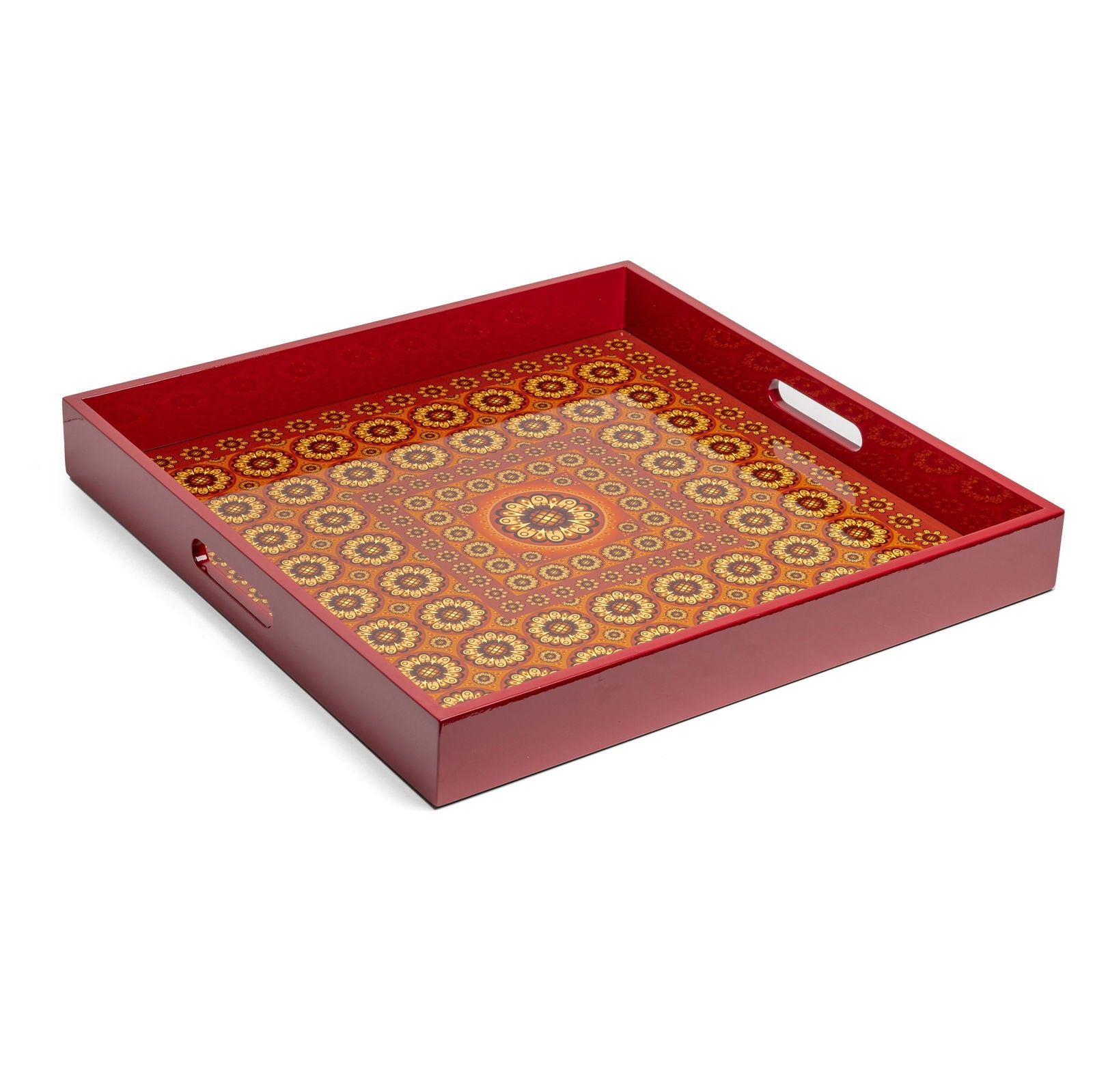 Sensual Sandalwood Lacquerware Square Tray B 45cmL x 45cmW x 5.5cmH - Spa Ceylon Sri Lanka