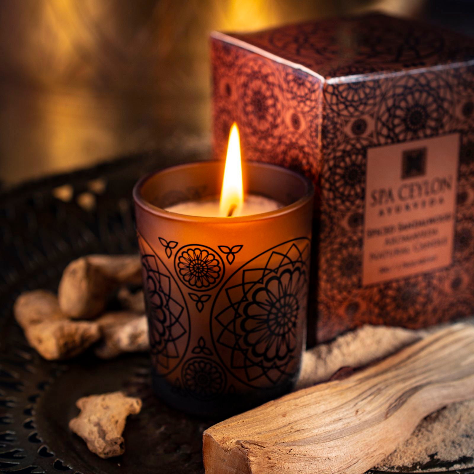 Spiced Sandalwood - Aromaveda Natural Candle 50g - Spa Ceylon Sri Lanka