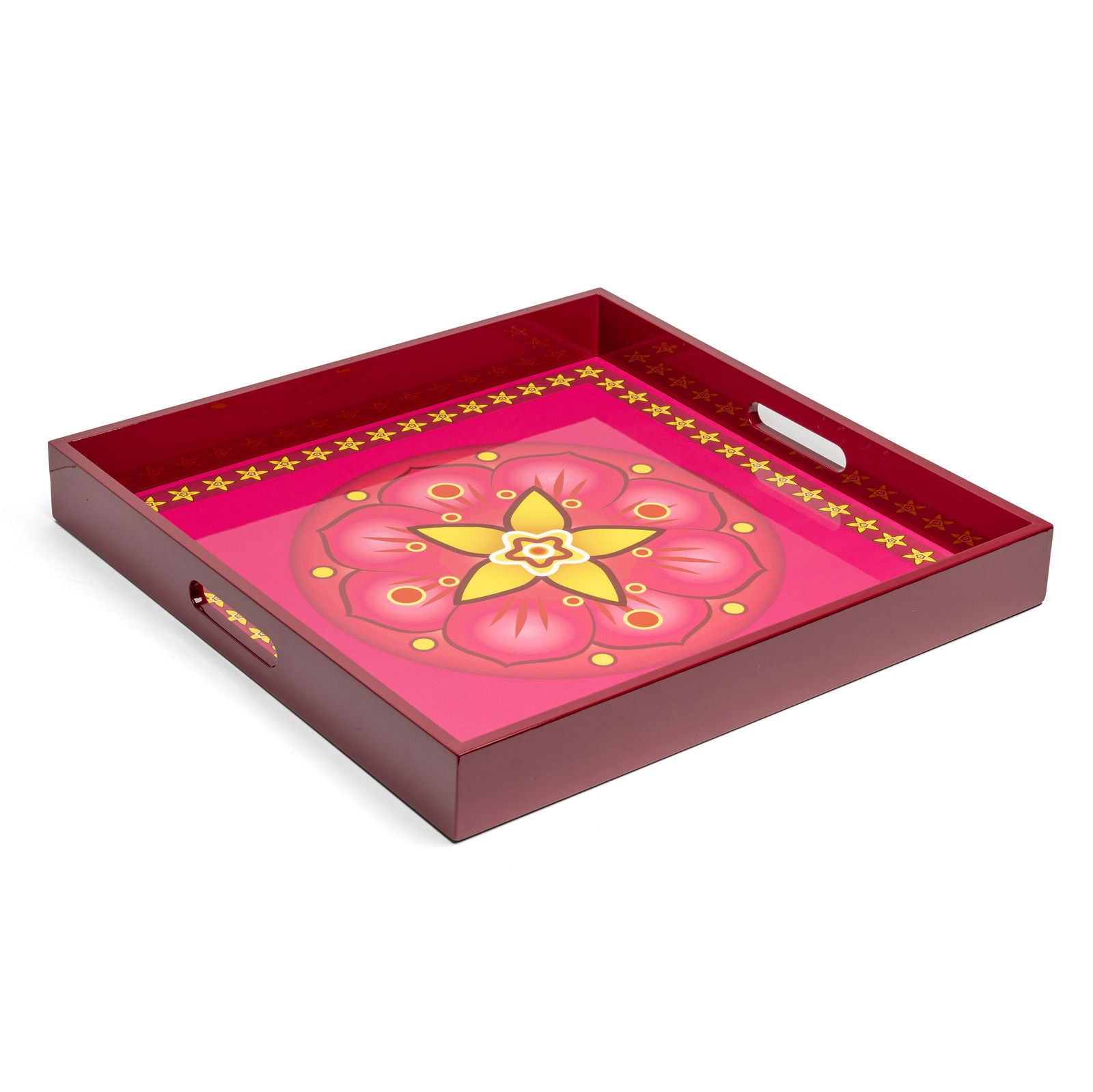 Vanilla Rose Lacquerware Square Tray A 45cmL x 45cmW x 5.5cmH - Spa Ceylon Sri Lanka