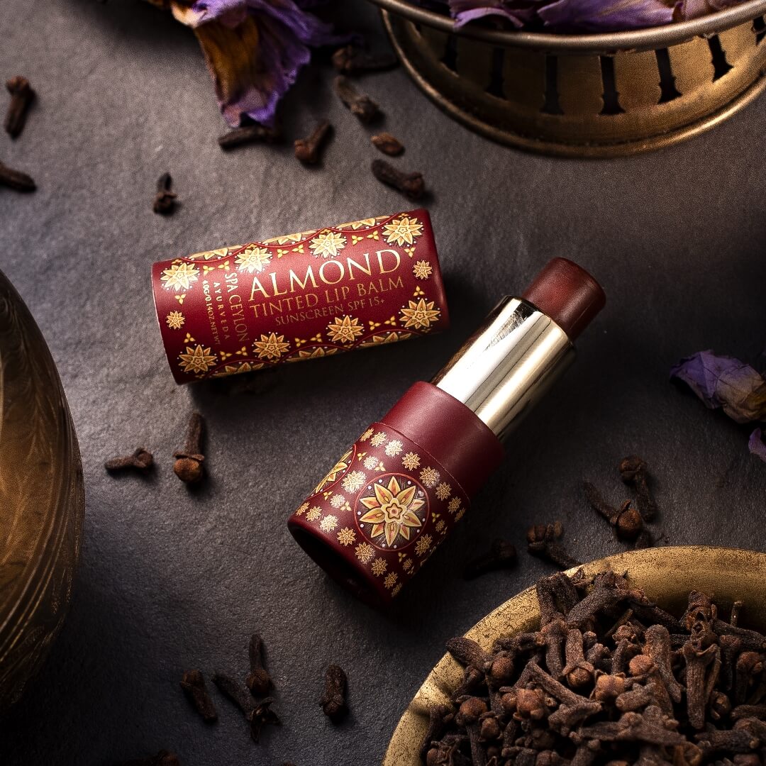 Almond Tinted Lip Balm - Clove SPF15+ - Spa Ceylon Sri Lanka