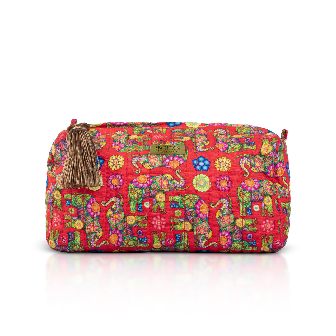 Ceylon Elephant - Red Linen Pintuk Medium Wellness Bag