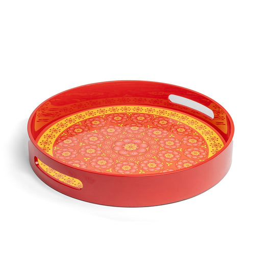 Cardamom Rose Lacquerware Circle Tray B 42cmD x 5.5cmH - Spa Ceylon Sri Lanka