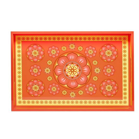 Cardamom Rose Lacquerware Rectangle Tray A 46cmL x 30cmW x 5.5cmH - Spa Ceylon Sri Lanka