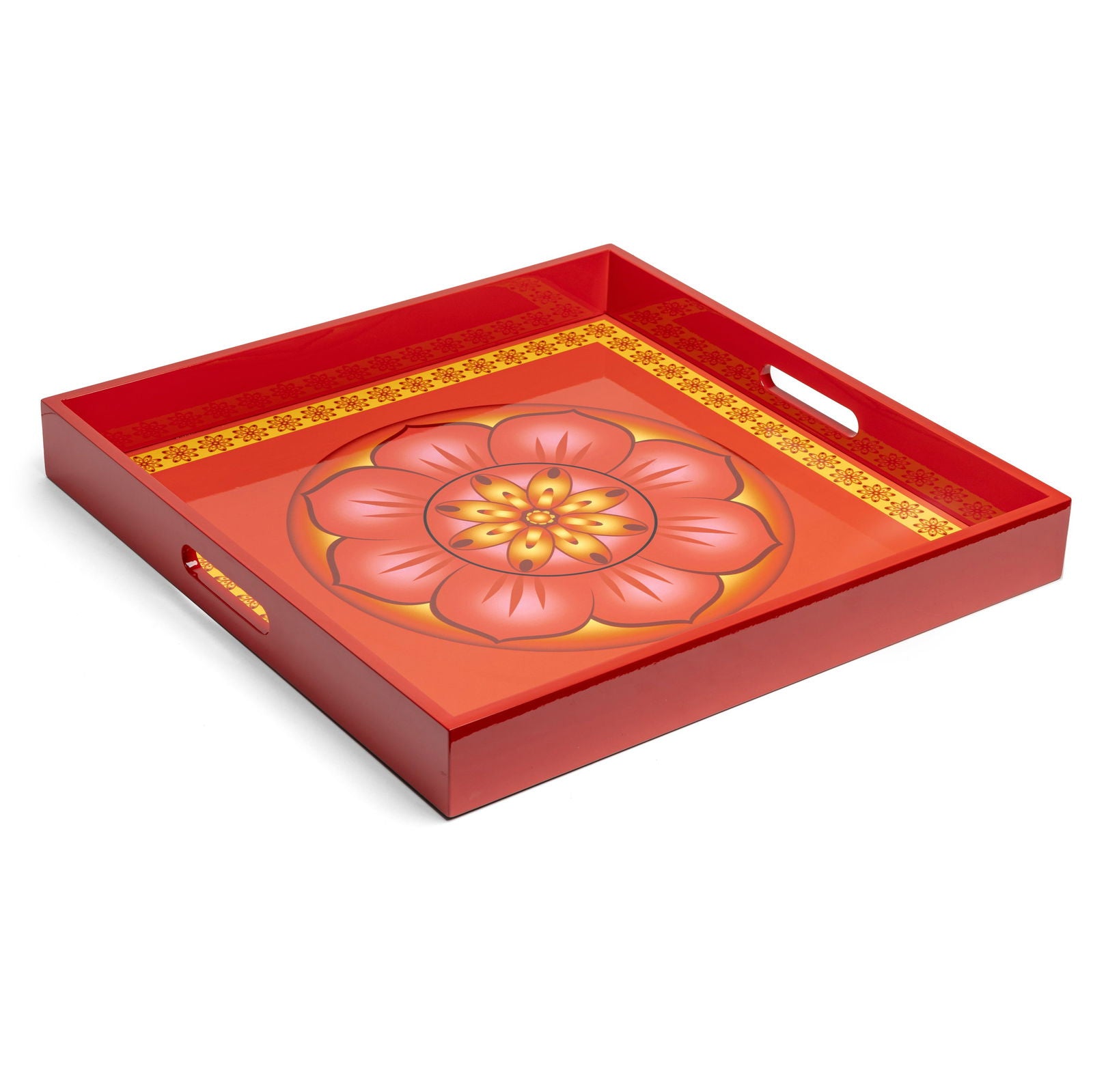 Cardamom Rose Lacquerware Square Tray A 45cmL x 45cmW x 5.5cmH - Spa Ceylon Sri Lanka