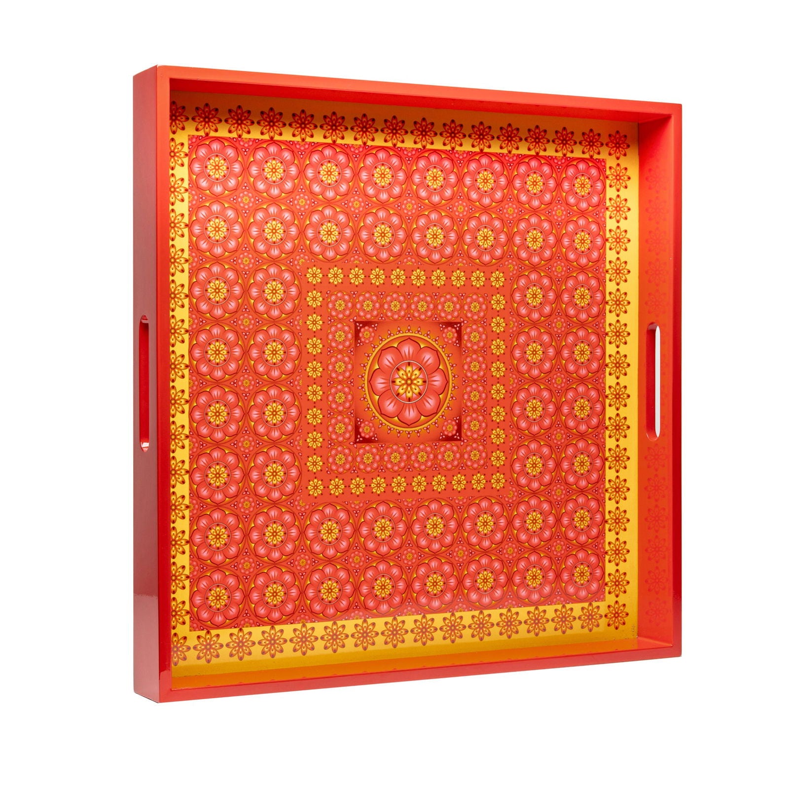Cardamom Rose Lacquerware Square Tray B 45cmL x 45cmW x 5.5cmH - Spa Ceylon Sri Lanka
