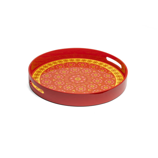 Cardamom Roses Lacquerware Circle Tray B 35cmD x 5.5cmH - Spa Ceylon Sri Lanka
