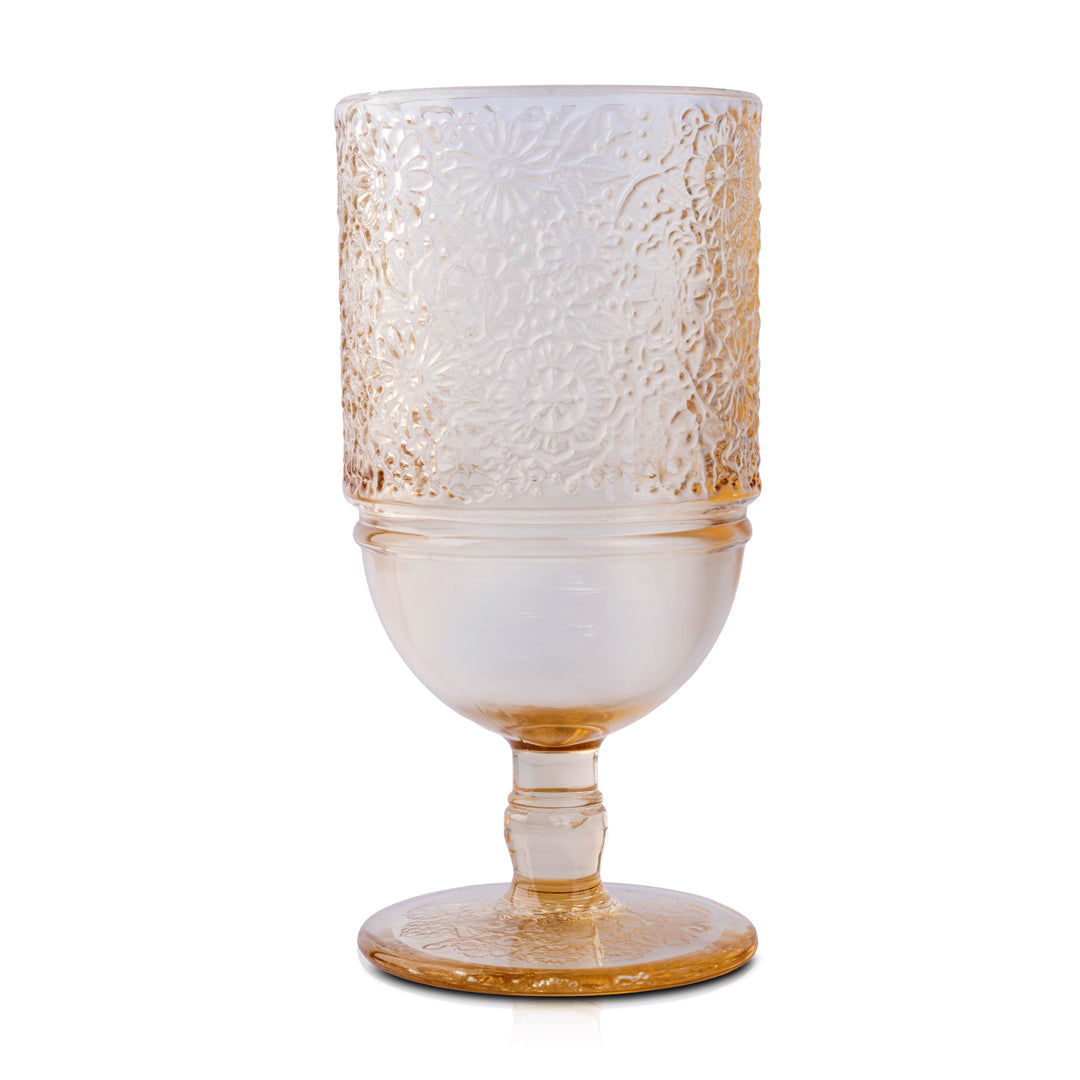 Floral Engraved Amber Vintage Stem Glass - 350ml