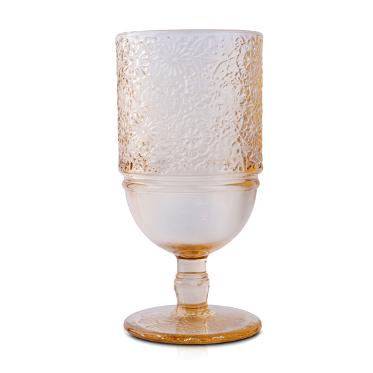 Floral Engraved Amber Vintage Stem Glass - 350ml