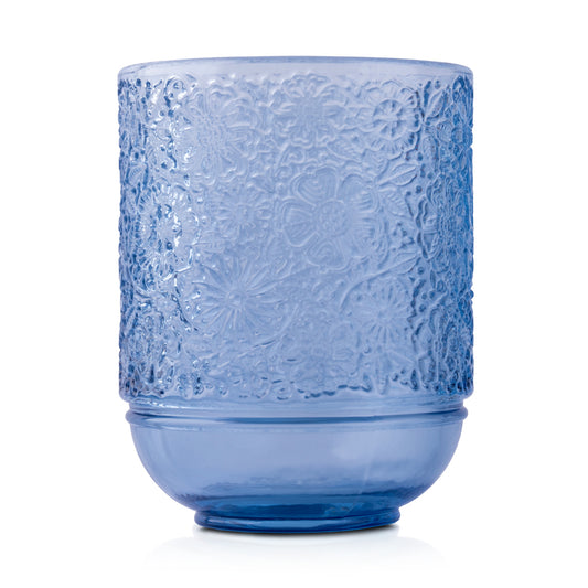 Floral Engraved Blue Vintage Rock Glass - 250ml