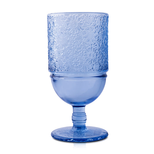 Floral Engraved Blue Vintage Stem Glass - 350ml