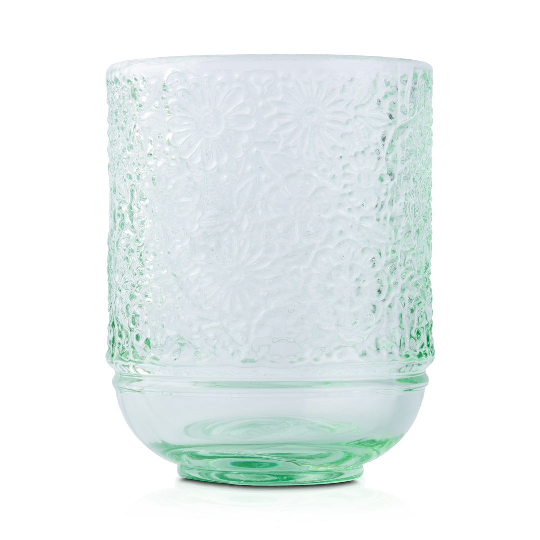 Floral Engraved Green Vintage Rock Glass - 250ml