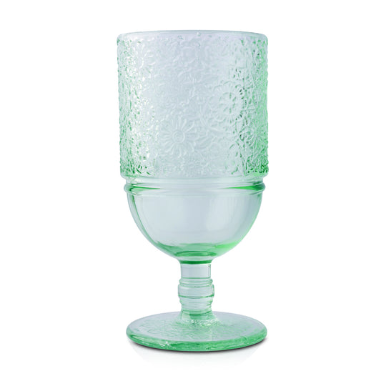 Floral Engraved Green Vintage Stem Glass - 350ml