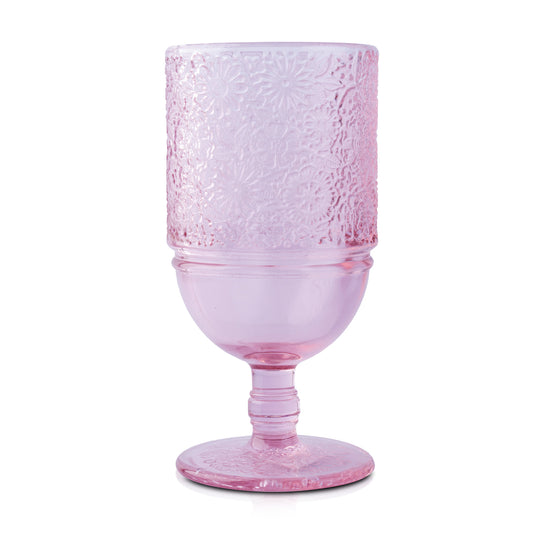 Floral Engraved Pink Vintage Stem Glass - 350ml