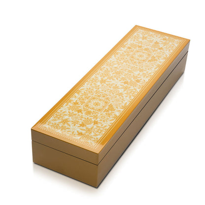Gold Floral Lacquerware Rectangle Box With Lid 23cmL x10cmW x6cmH - Spa Ceylon Sri Lanka