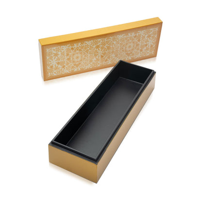 Gold Floral Lacquerware Rectangle Box With Lid 23cmL x10cmW x6cmH - Spa Ceylon Sri Lanka