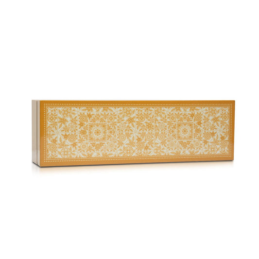 Gold Floral Lacquerware Rectangle Box With Lid 26cmL x8cmW x6cmH - Spa Ceylon Sri Lanka