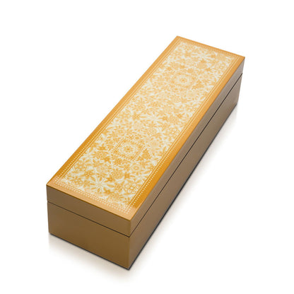 Gold Floral Lacquerware Rectangle Box With Lid 26cmL x8cmW x6cmH - Spa Ceylon Sri Lanka