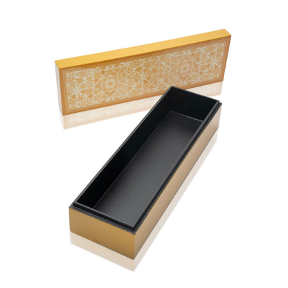 Gold Floral Lacquerware Rectangle Box With Lid 26cmL x8cmW x6cmH - Spa Ceylon Sri Lanka