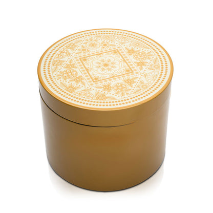 Gold Floral Lacquerware Round Box With Lid 15cmD x 12cmH - Spa Ceylon Sri Lanka