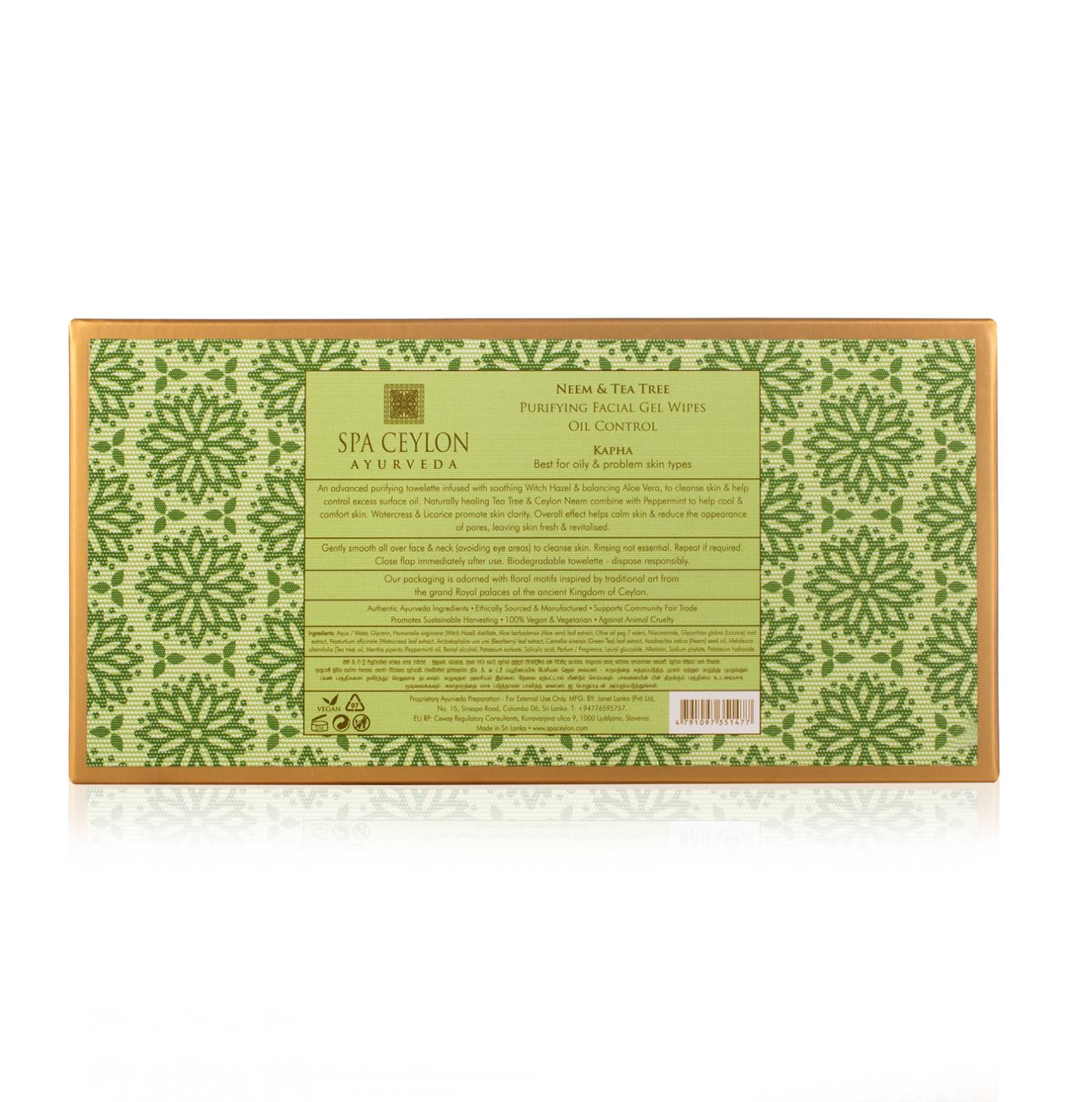 Neem & Tea Tree Purifying Facial Gel Wipes - Spa Ceylon Sri Lanka