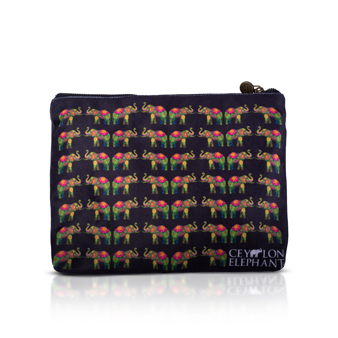 Ceylon Elephant - Black B Large Velvet Wellness Bag