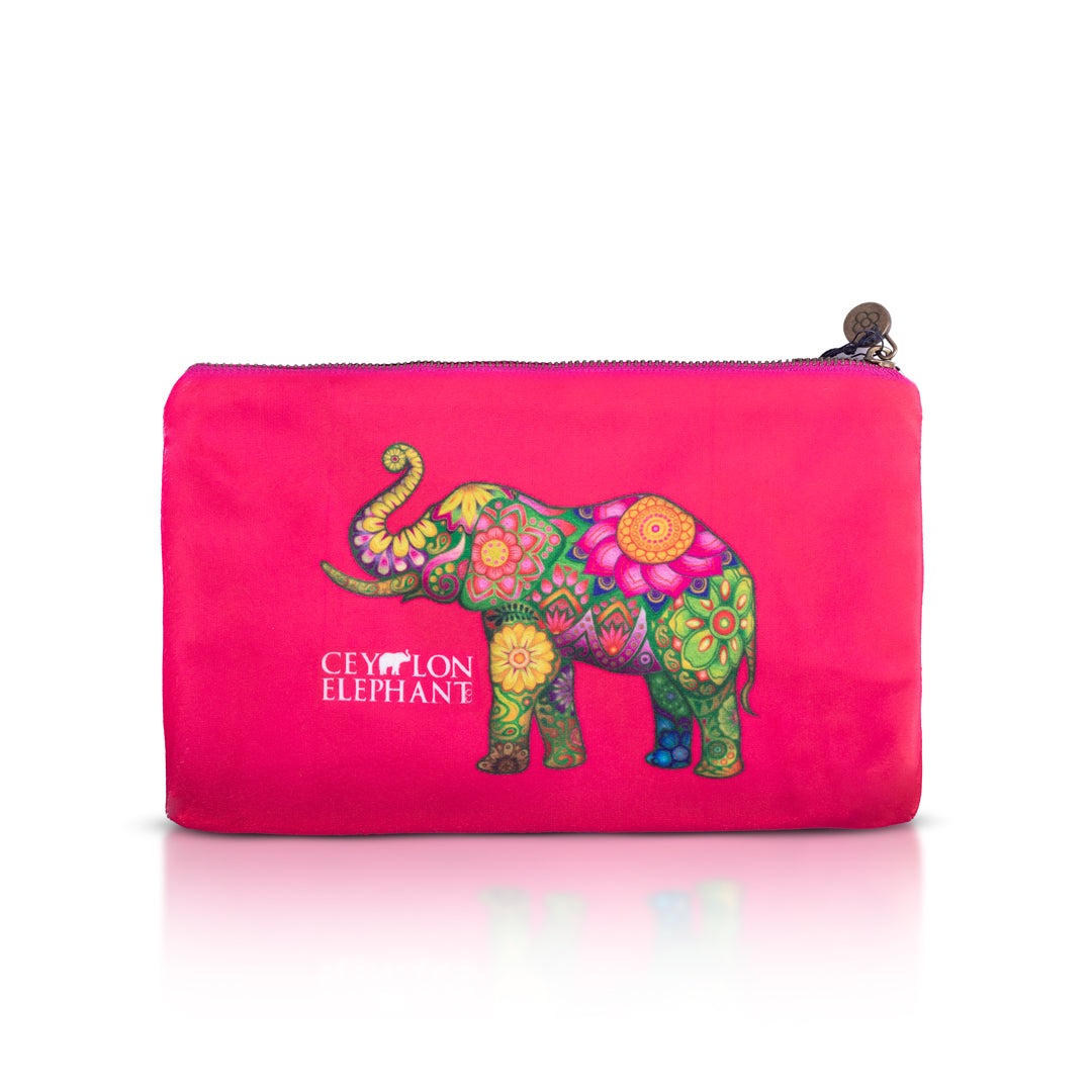 Ceylon Elephant - Pink A Small Velvet Wellness Bag