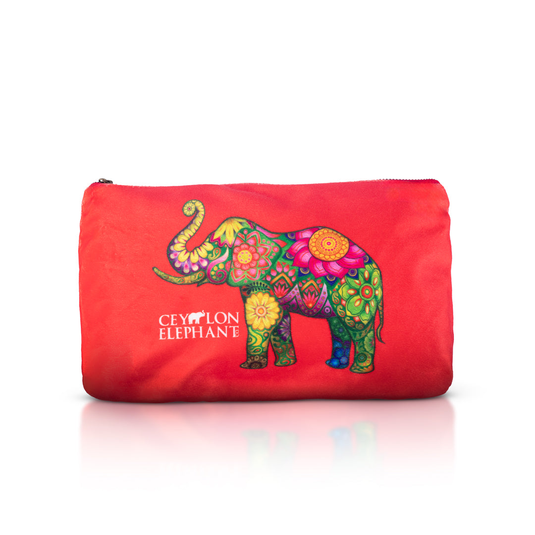 Ceylon Elephant - Red A Small Velvet Wellness Bag