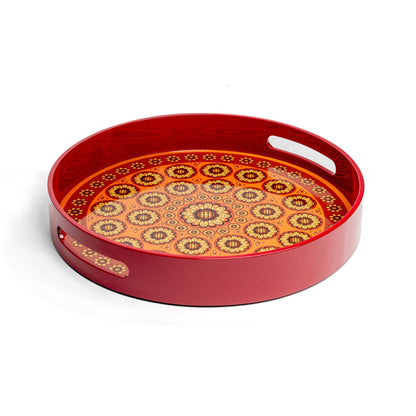 Sensual Sandalwood Lacquerware Circle Tray B 42cmD x 5.5cmH - Spa Ceylon Sri Lanka