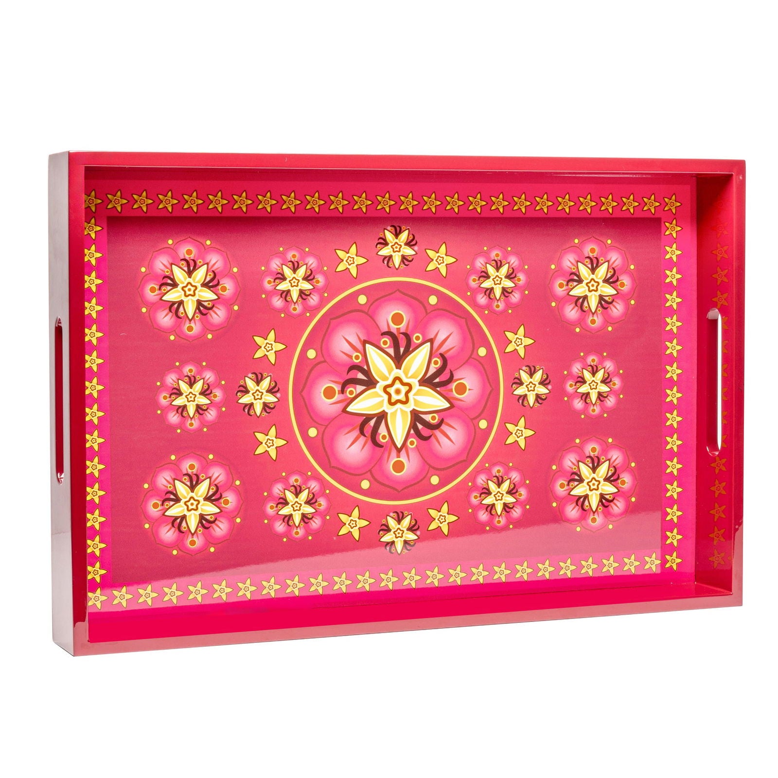 Vanilla Rose Lacquerware Rectangle Tray A 46cmL x 30cmW x 5.5cmH - Spa Ceylon Sri Lanka