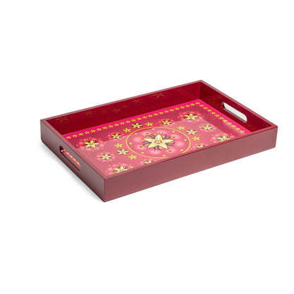 Vanilla Rose Lacquerware Rectangle Tray A 46cmL x 30cmW x 5.5cmH - Spa Ceylon Sri Lanka