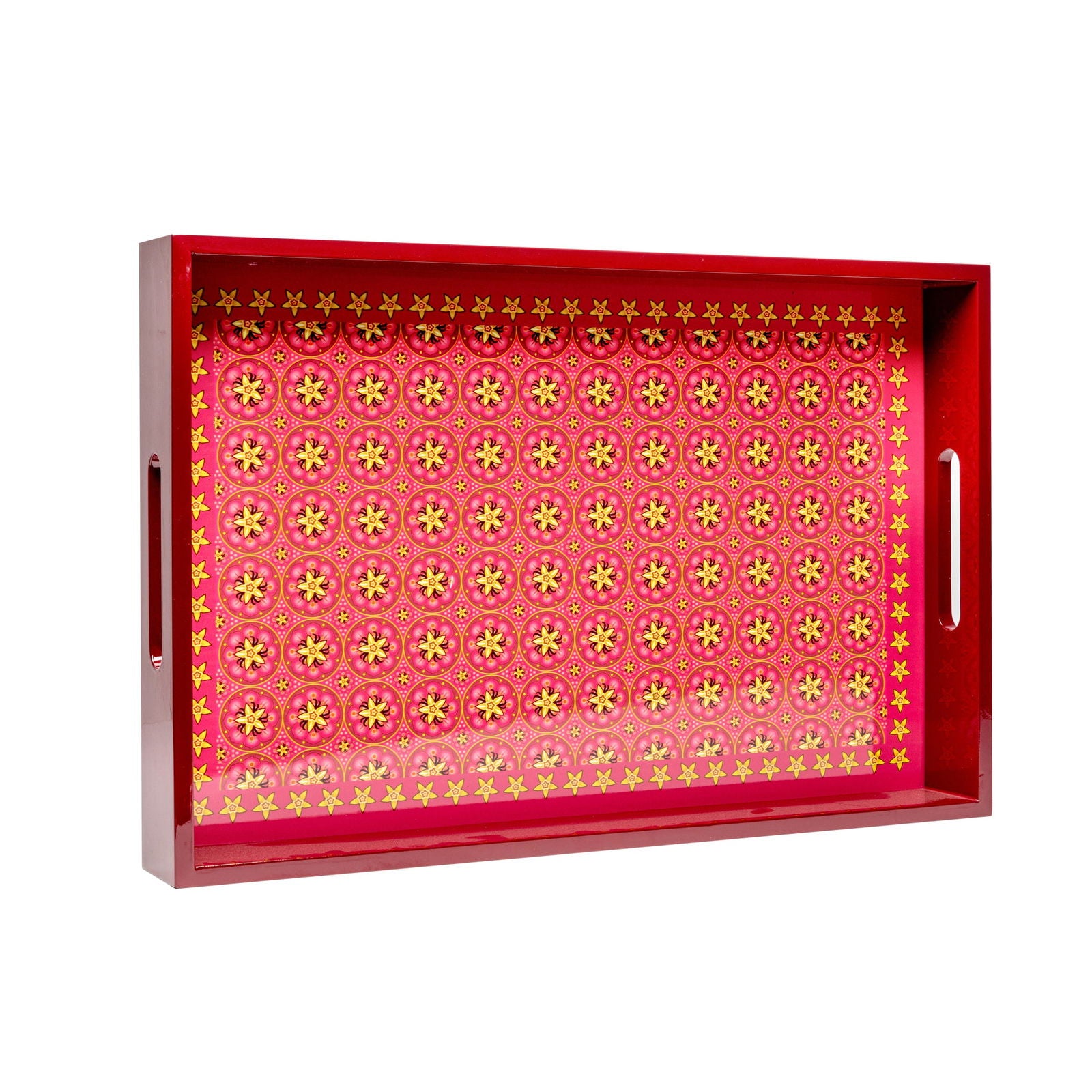 Vanilla Rose Lacquerware Rectangle Tray B 46cmL x 30cmW x 5.5cmH - Spa Ceylon Sri Lanka