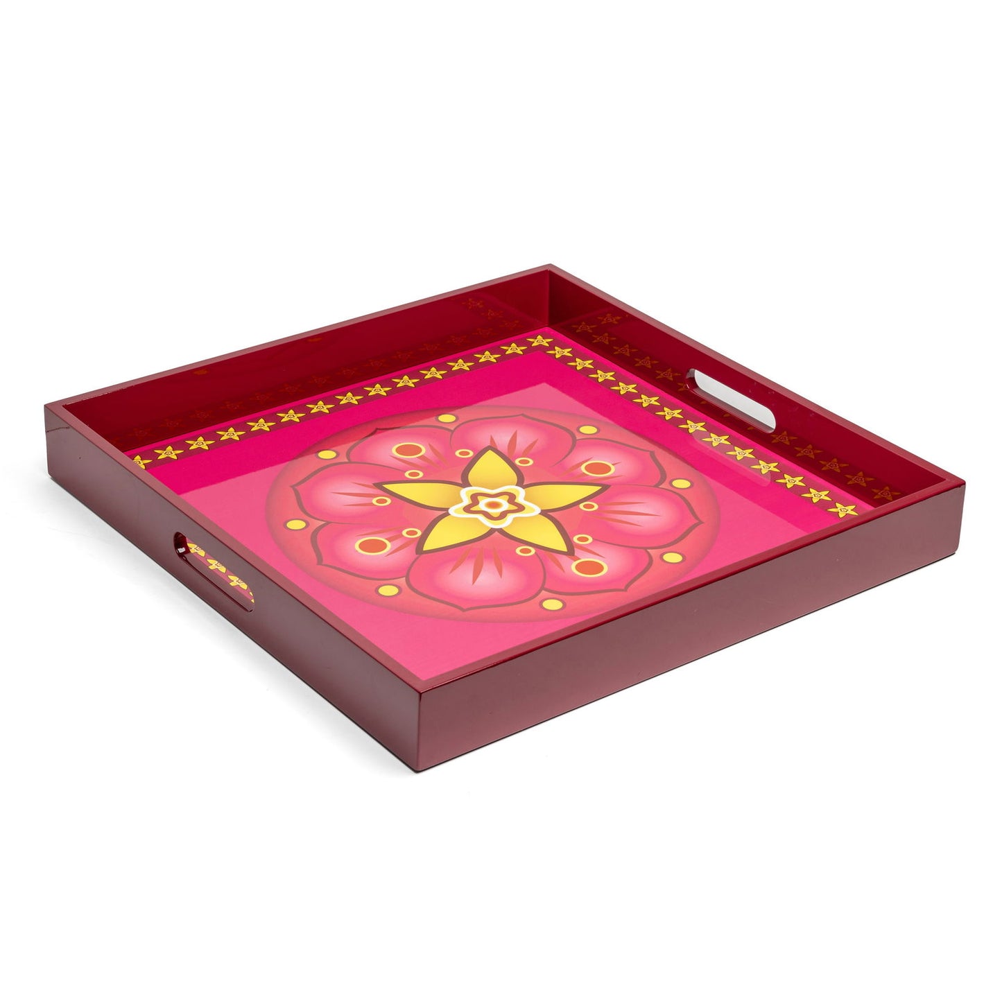 Vanilla Rose Lacquerware Square Tray A 45cmL x 45cmW x 5.5cmH - Spa Ceylon Sri Lanka