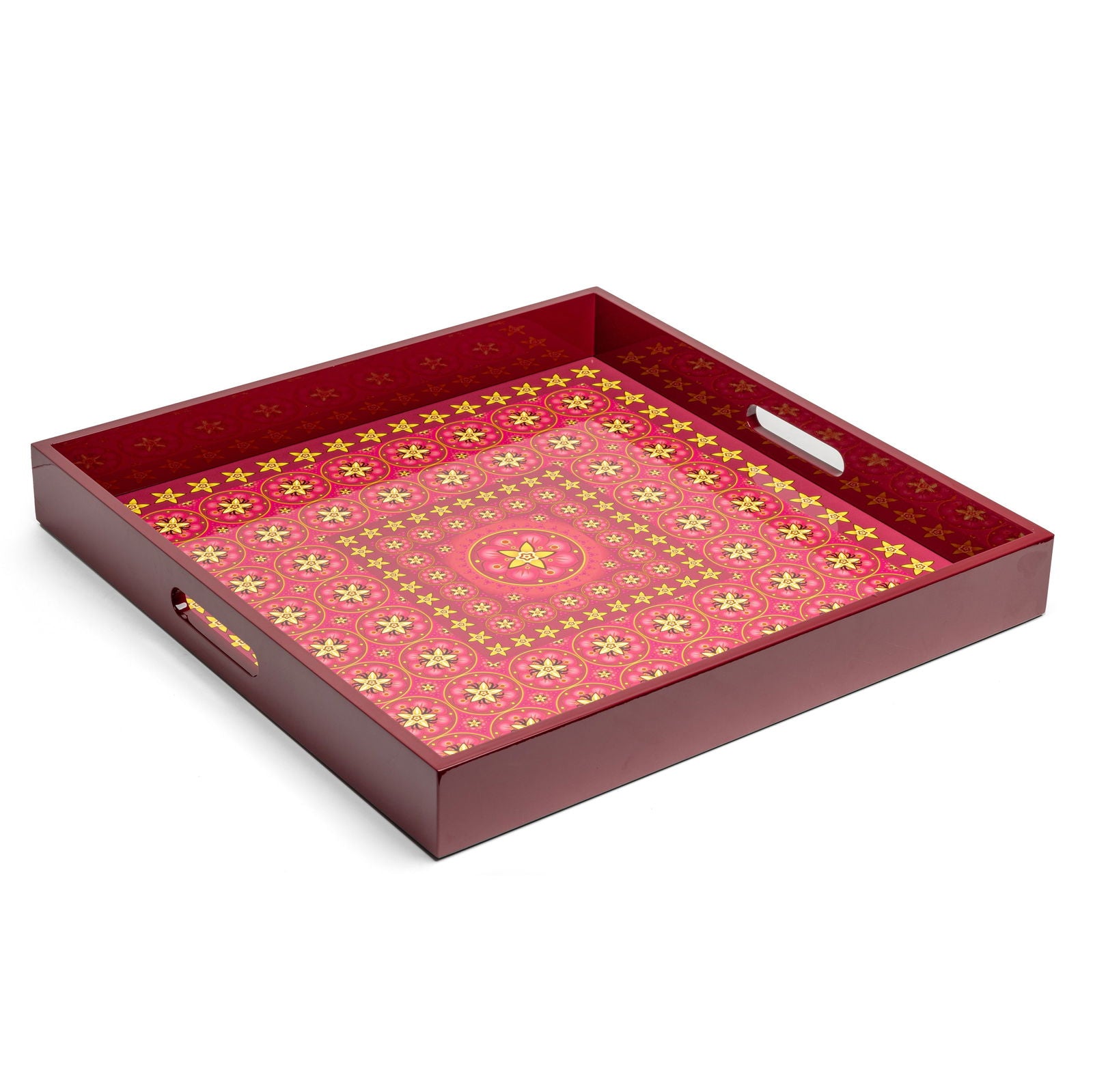 Vanilla Rose Lacquerware Square Tray B 45cmL x 45cmW x 5.5cmH - Spa Ceylon Sri Lanka